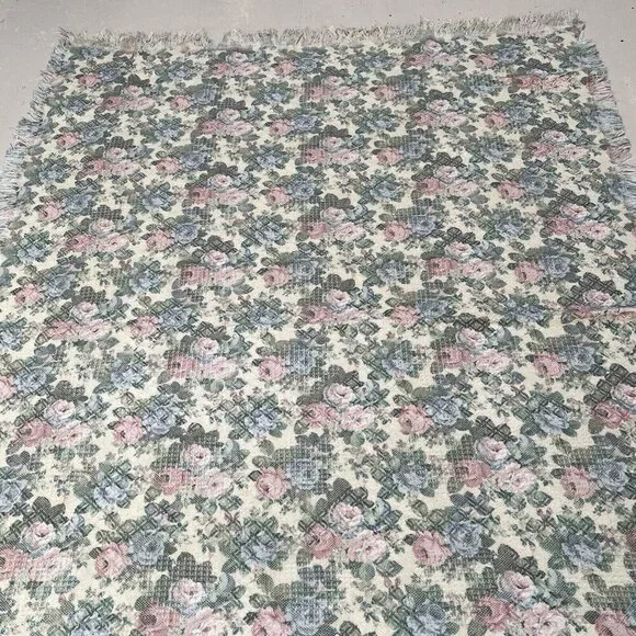 European Classics Simply Country Rose Throw Blanket Fringe Pink Flower Power Vtg